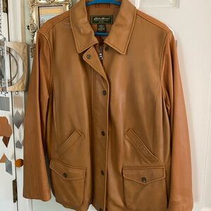 Eddie Bauer Women’s Brown Two Toned Genuine Lamb Leather Jacket Sz XL